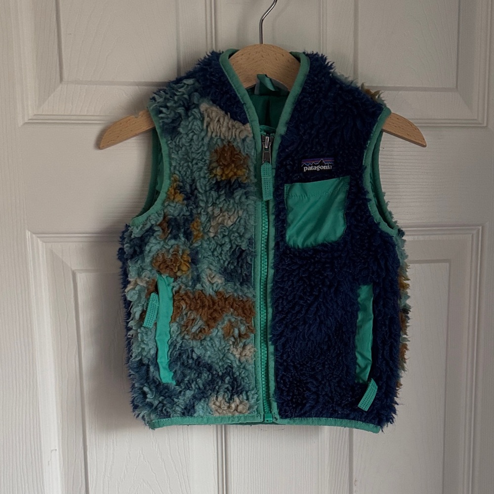 RARE Patagonia Baby Retro-X Fleece Vest | Blue & Green | 12–18M